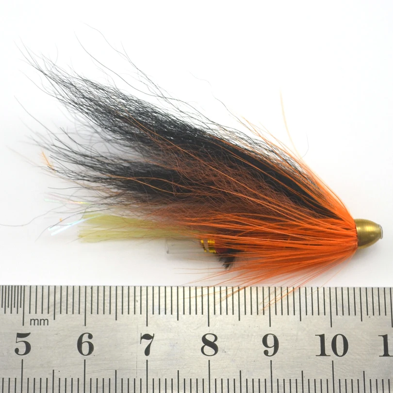 MNFT 4Pcs/Lot Copper Conehead Plastic Tube Salmon Fishing Flies And Steelhead Fly Lures Black & Orange Color