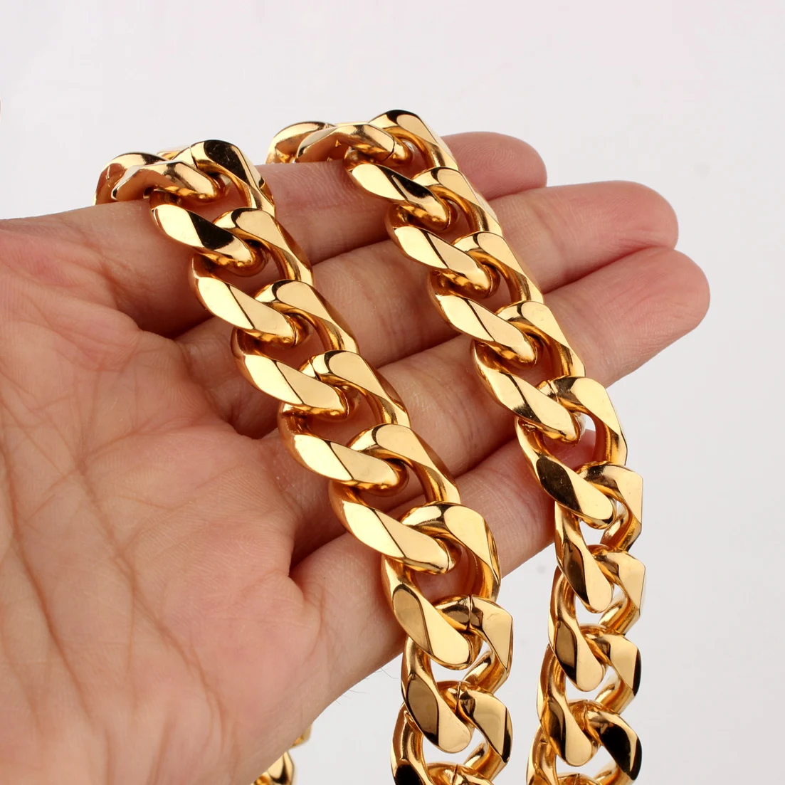 Customed Size 5/8/10/12/15/17/19mm Men\'s Necklace Stainless Steel Cuban Link Chain Gold Color Male Jewelry Gifts for Men