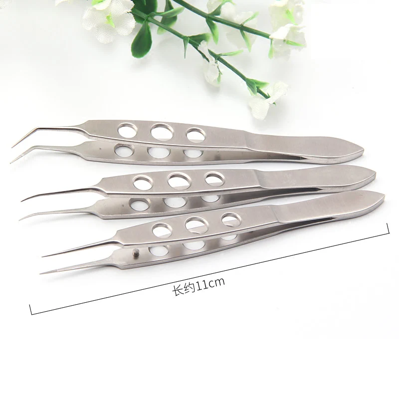 11cm Stainless Steel Micro Tweezers Eyelid Tweezers Tooth Platform Ophthalmic Instruments  Makeup tools Eyelid Tools