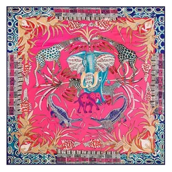 POBING Luxury Brand Twill Silk Scarf Animals Printed Square Scarf New Design Print Kerchief Woman Neck Shawl Wraps Echarpe