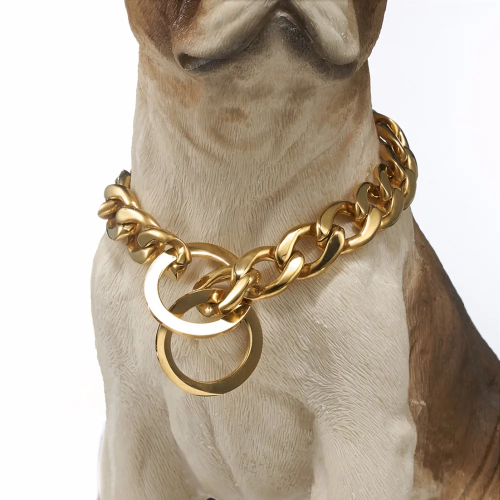 

15/19mm Wide Silver Color/Gold Color Slip Dog Collar 316L Stainless Steel Dog Necklace Chain Length 12-32" For Large Dogs