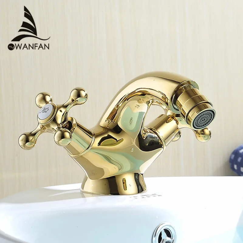 

Bidet Faucets Europe Style Gold Bidet Faucet Bathroom Dual Handle Single Hole Bathroom Gold Mixer Taps Hot And Cold Tap WF-7313K