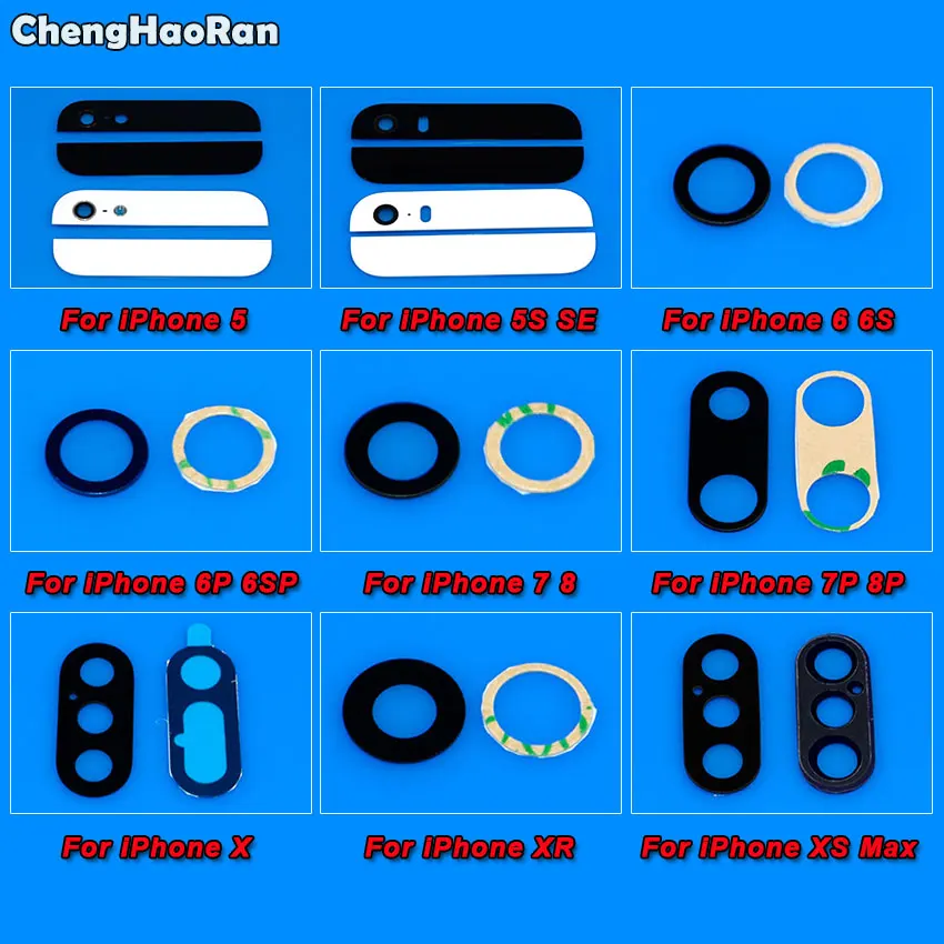 ChengHaoRan Rear Back Camera Glass Lens For iPhone 8 7 6s 6 plus 5 5S SE X XR XS Max Camera Lens Cover with Sticker