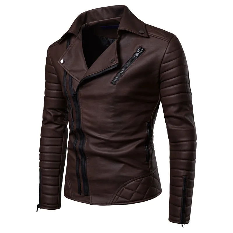 2024 Leather Jacket for Men Autumn Winter Fashion Zipper Long Sleeve Black PU Faux Leather Motorcycle Biker Coat Men Plus Size