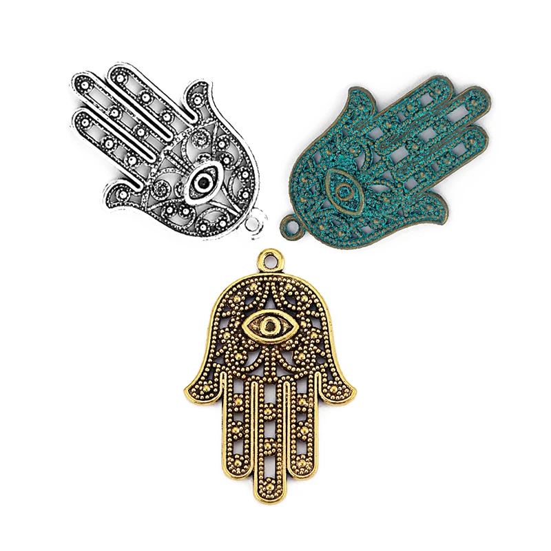 10pcs Hamsa Hand of Fatima Beads Turkish Eye Charms Pendant for Necklace Bracelet Jewelry Findings