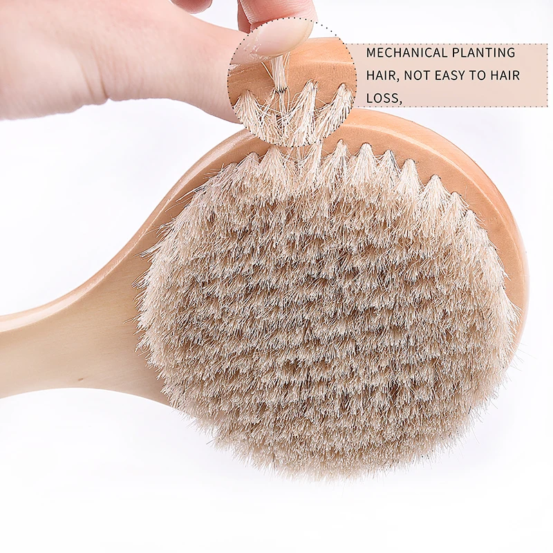 TREESMILE Natural horse hair  Long Anti-slip Handle Wooden Body Maasage Health Care Bath Brush for bath body scrub Shower  Brush