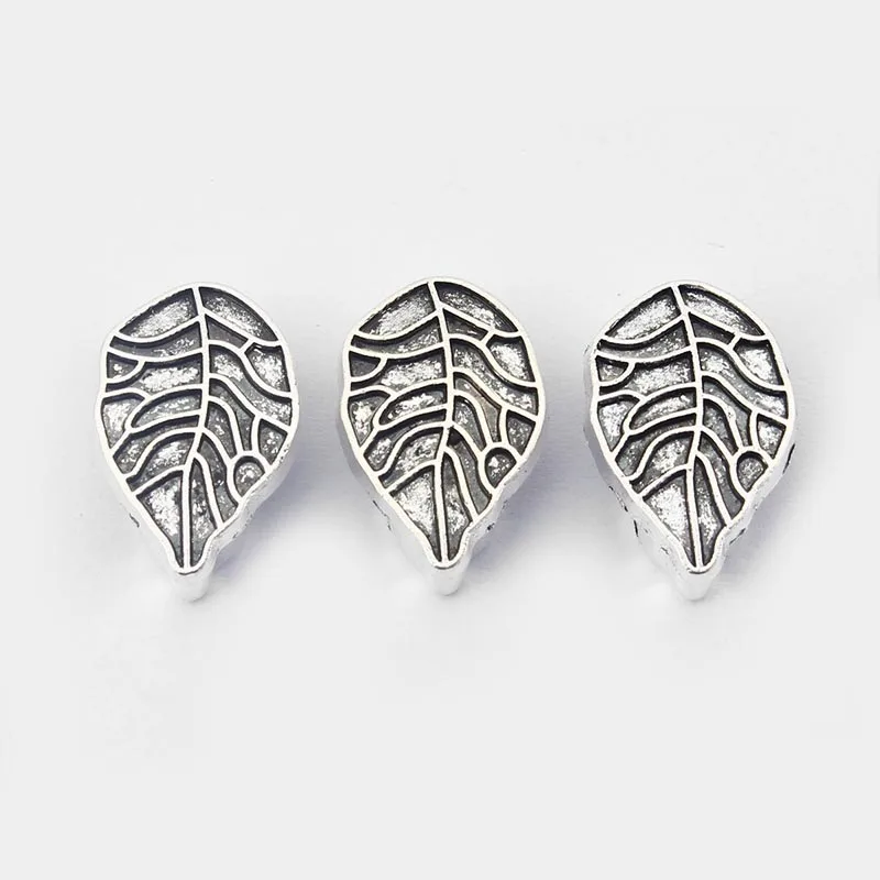 20 Pcs Antique  Leaf Tone Slider Spacer Bead For Flat Leather Bracelet Making