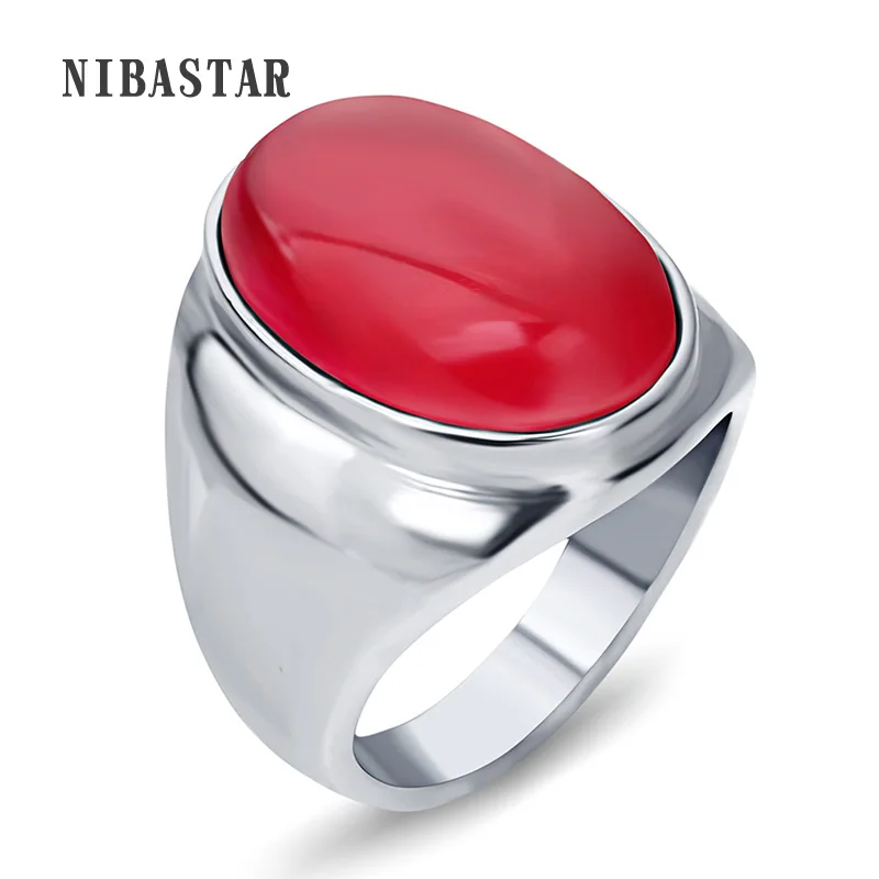 Fashion Stainless Steel Pretty White/Red Brown Opal Rings For Men Oval Shape Charm Ladies Stone Jewelry  Size 7-12