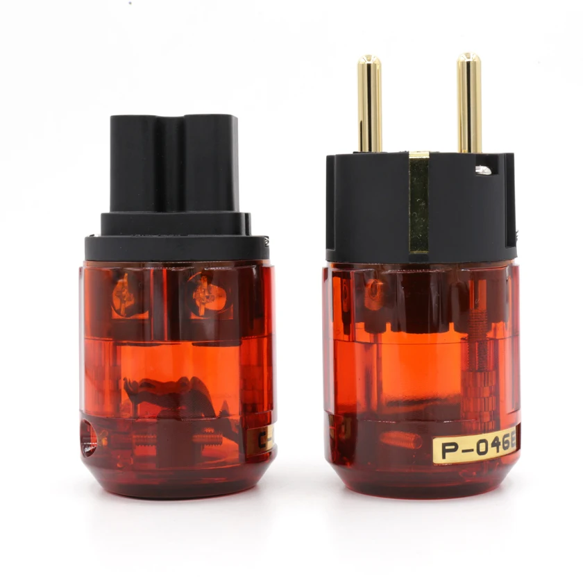 Pair P046E+C04624K Gold Plated Schuko Power Plug Connector IEC Female Plug DIY Mains Power Cord Cable