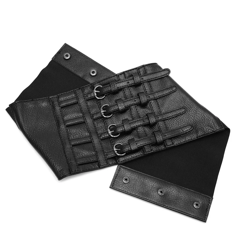 Retro Lady\'s Adjustable Slim Faux Leather Cummerbunds Body Waist Shape Corset Wide Elastic Belt Stretch Waistband