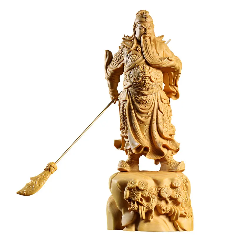 Guan Yu-Handcrafted Wooden Door Statue, God of Prosperity, Chinese Home Decor