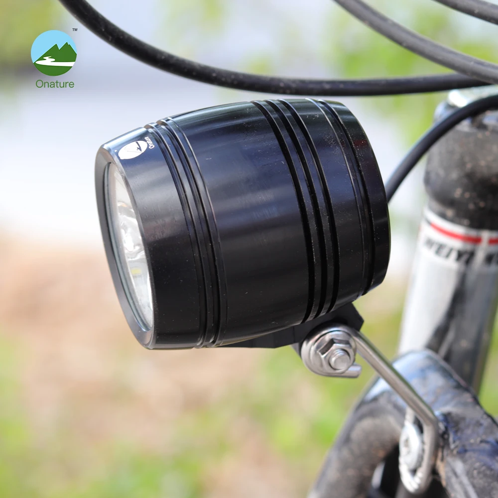 Onature electric bike light headlight 100 lux input DC 12V 36V 48V 52V aluminum led ebike front light electric bike accessories