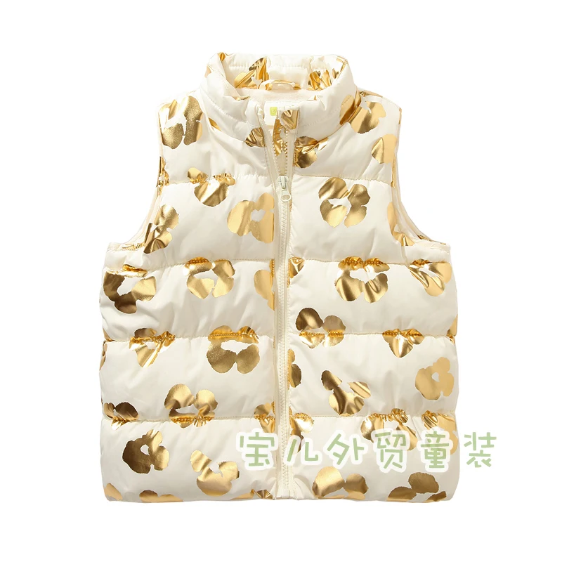 Free Shipping- children/kids/girls autumn/winter Gilet w/ golden print, kids vest, waistcoat w fleece lining, puffer vest w dot