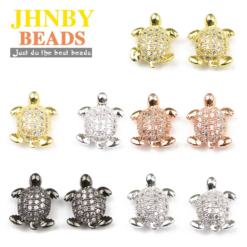 4pcs Turtle Pendant Copper Spacer Micro Pave Zircon Animal Charm Loose Beads For Jewelry Bracelet Making DIY Accessories Finding