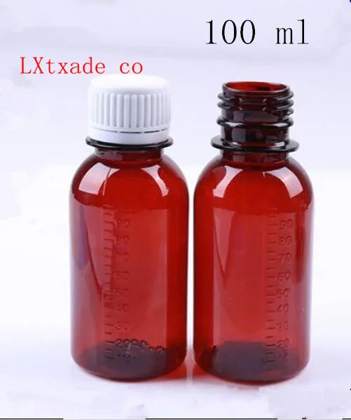 100ml  brown Plastic liquid Empty Bottle scale of medicine container gasket Syrup Essential oil jars 50 pcs