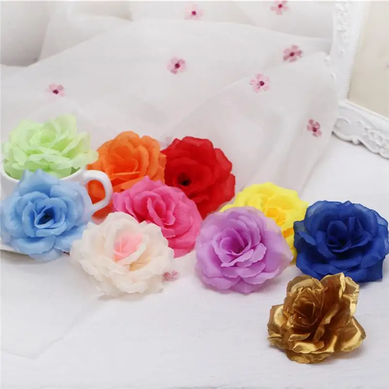 New 5PCS/set 8CM artificial High Simulation Roses Silk Flower Heads Flower Wall Flower Pillar DIY Wedding Home Festive Party