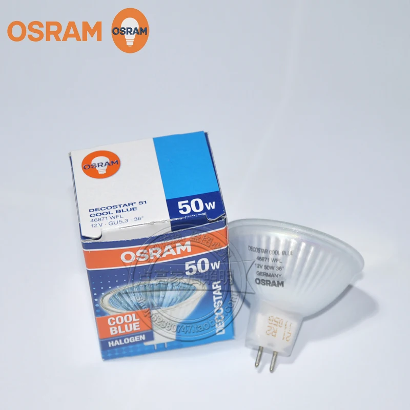 For 2PSC  OSRAM DECOSTAR COOL BLUE 46871 WFL 12V 50W halogen bulb,36 degree MR16 dichroic cool light,46871WFL 12V50W lamp