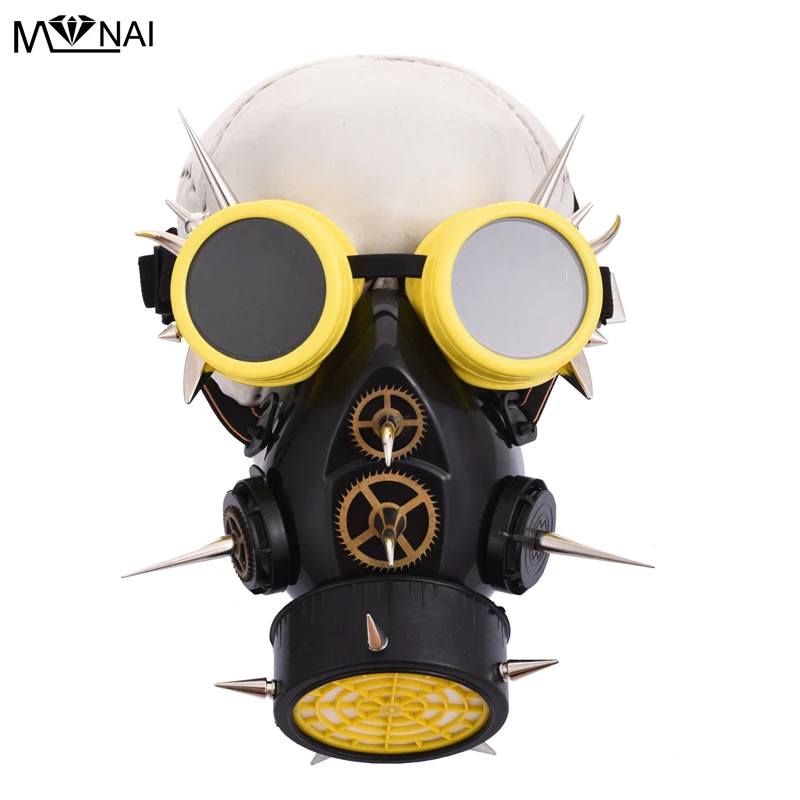Streampunk Burning Man Nitowane Gogle Maska z Kolcami Kostium Respirator Cyber Cosplay Akcesoria do Maski Gotyckie