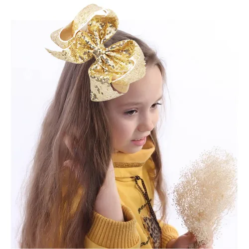 Imagen 2 del producto 29 colores 8 pulgadas arco iris grande lazo para el pelo grande cinta con lentejuelas horquillas con pinzas de cocodrilo accesorios para el cabello niñas Bowknot