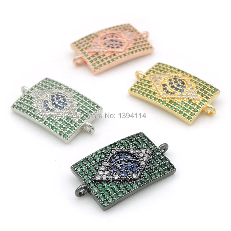 

24*13*2mm Micro Pave Green&Blue&Clear CZ Flag Of Brazil Connector Fit For Women As DIY Bracelets Accessory