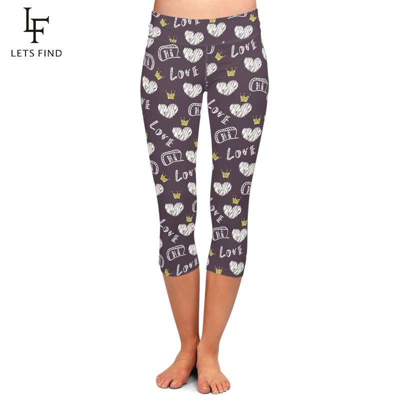 LETSFIND-Leggings con estampado de media pantorrilla para mujer, Leggings Capri de cintura alta con estampado de seda de leche, pantalones elásticos de entrenamiento, 2019