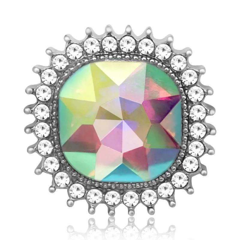 New Beauty Square Rhinestone Faceted Crystal 18mm snap buttons fit 18mm snap necklace jewelry wholesale KZ3434 Gift