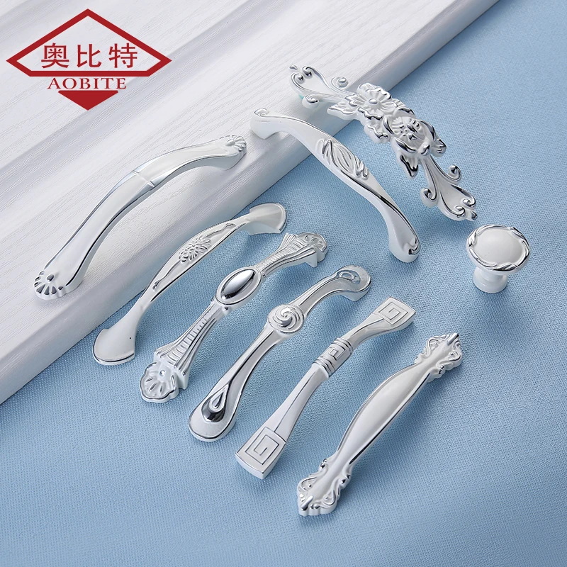 AOBT European Ivory White Cabinet Handles Kitchen Dressers Closet Cupboard Door Pulls Knobs Drawer Furniture Handle Hardware