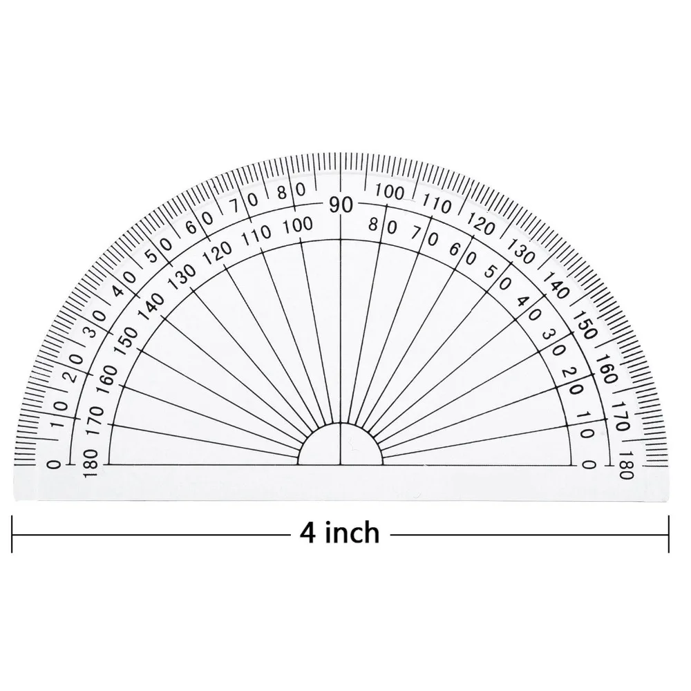 Plastic Protractor 180 Degree, 4 Inch and 6 Inch, Clear, 2 Pieces