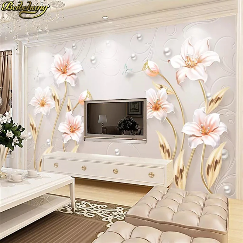 

beibehang Custom wallpaper mural embossed three-dimensional modern minimalist flower open rich modern minimalist background wall