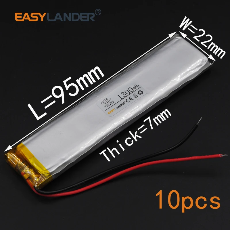 

10pcs/Lot 3.7V 1300mAh 702295 Rechargeable li Polymer Li-ion Battery For tachograph LED light Toys Bluetooth Speaker 072295