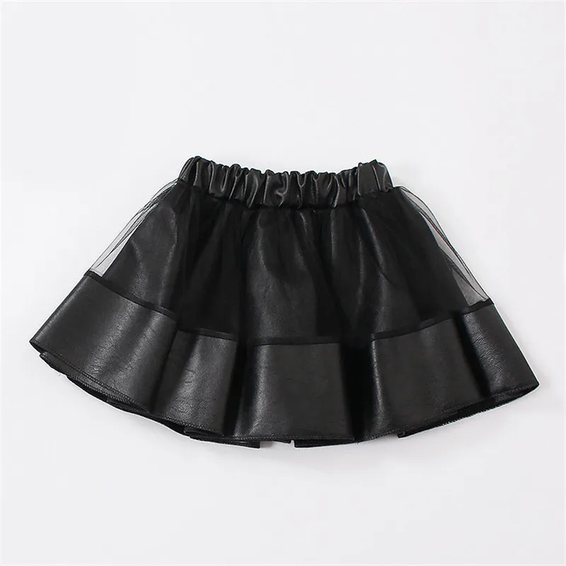 Fanfiluca Girls Skirts 2018 New Baby Girl PU Faux Leather Mesh Patchwork Skirt Autumn Clothes Girls 8 Years Pink Tutu Pettiskirt