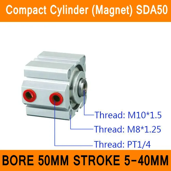 SDA50 Cylinder Magnet SDA Series Bore 50mm Stroke 5-40mm Compact Air Cylinders Dual Action Air Pneumatic Cylinder ISO Certified