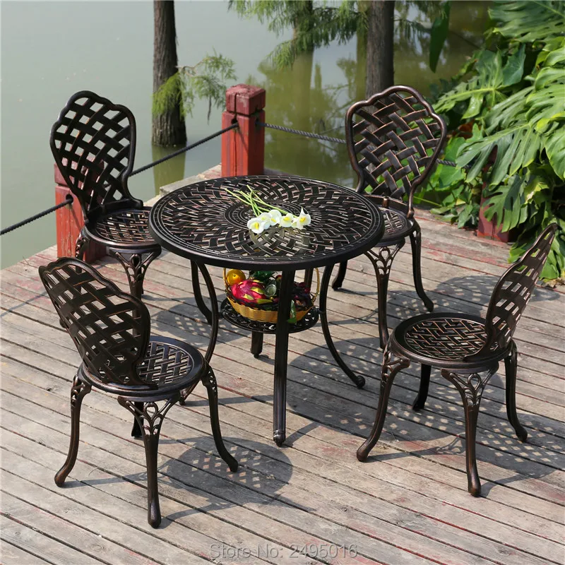 Meubles de jardin en aluminium moulé set-3pcs Table et chaises délégations Extérieur Terrasse ensemble de loisirs ensemble bistrot en métal