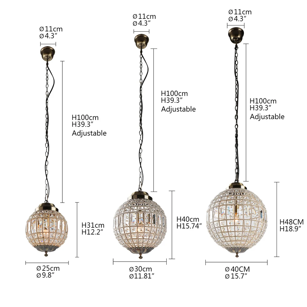 Retro Vintage Royal Empire Ball Chandelier Crystal Modern Pendant Lamp Lustres Lights E27 For Living Room Bedroom Bathroom Hotel