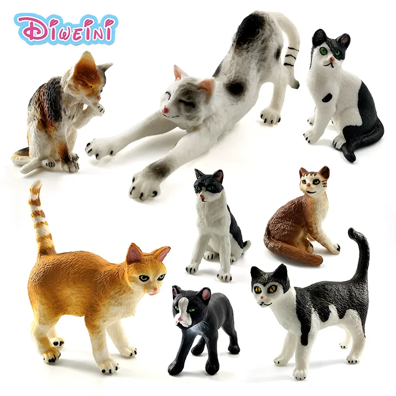 Figuras de animales de simulación de mini gato para niños, figuritas pequeñas de plástico, accesorios de decoración para el hogar, regalo, estatua de juguete