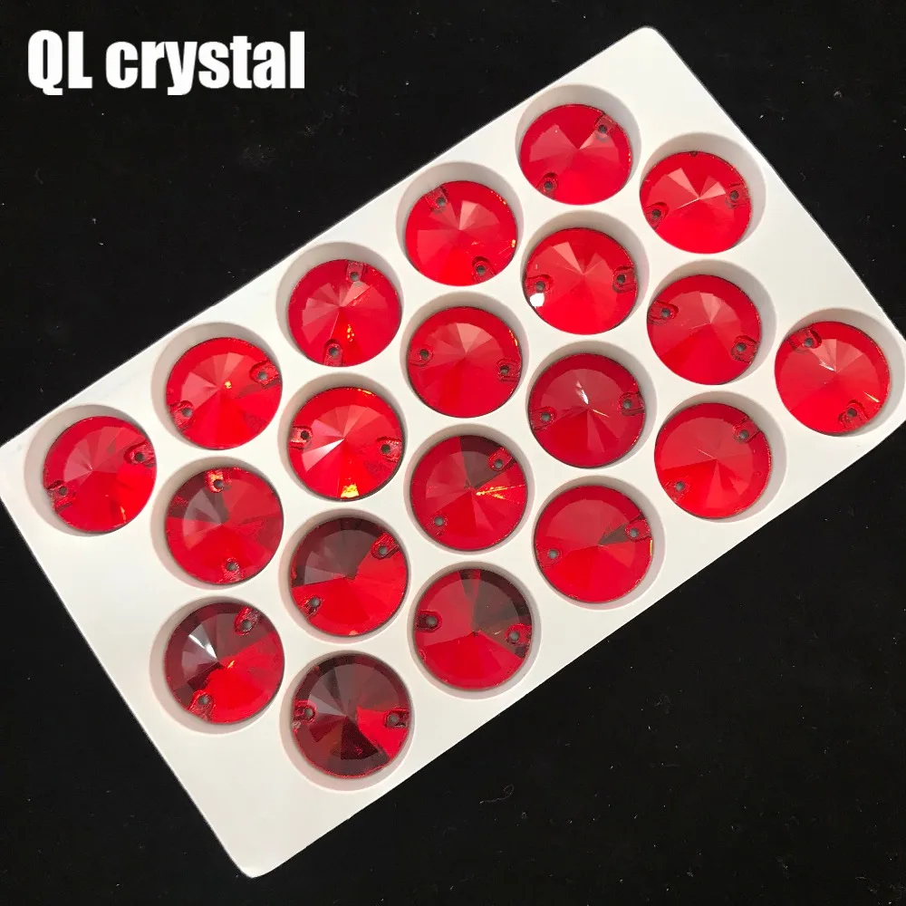 QL Glass Crystal Sew on Rhinestones red Color Flatback  Round stone for wedding dress DIY clothing bags shoes accessories