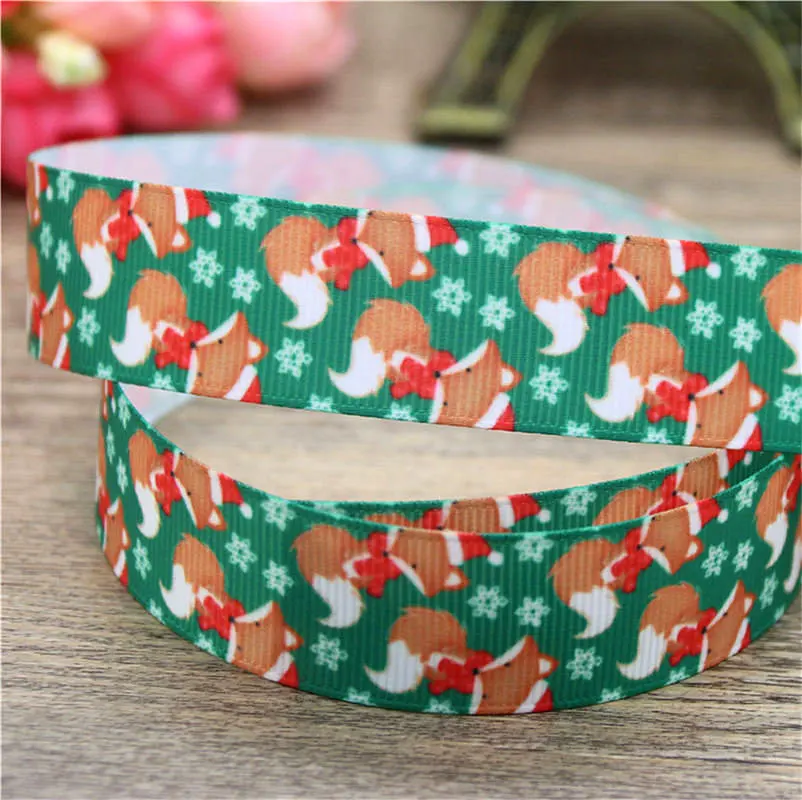 DUWES 50yards fish christmas mustache printed grosgrain Ribbon Accessory hairbow headwear decoration Wholesale OEM DIY D904