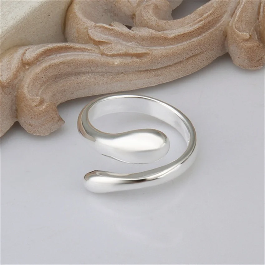 Silver 925 Plated Rings Fashion Jewelry Teardrop925shaped Wemen Lady Wedding Opening Ring Wedding Women Men Gift R012