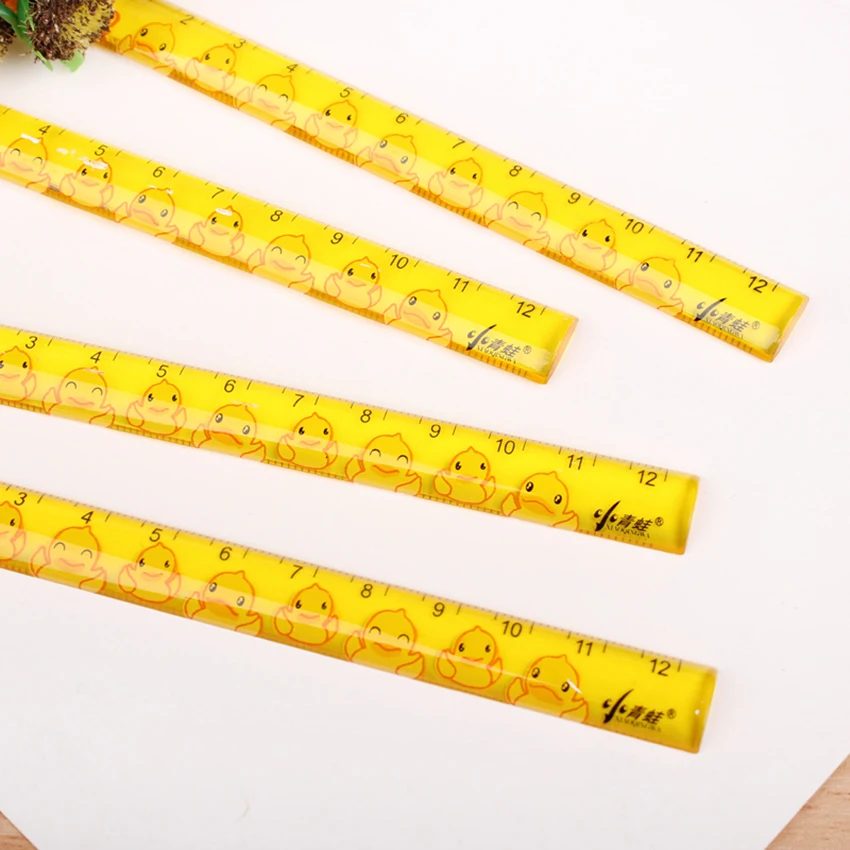 Cute Yellow Duck Plastic Straight Ruler Drawing Measuring Tools Cartoon Stationery 12cm Clear Scale Ruler Student Prizes NEW