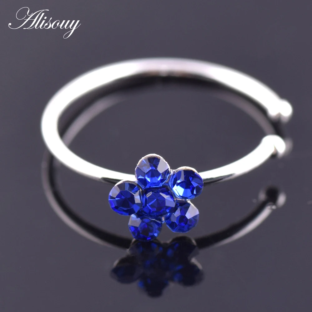 Alisouy 1 قطعة ثقب الأنف الدائري الهندي زهرة الأنف مسمار هوب الحاجز الفرس ثقب الأنف كليب خواتم مجوهرات للجسم #3