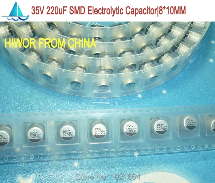 

(50pcs/lot) 35V 220uF SMD Aluminum Electrolytic Capacitor, size: 8mm*10.4mm