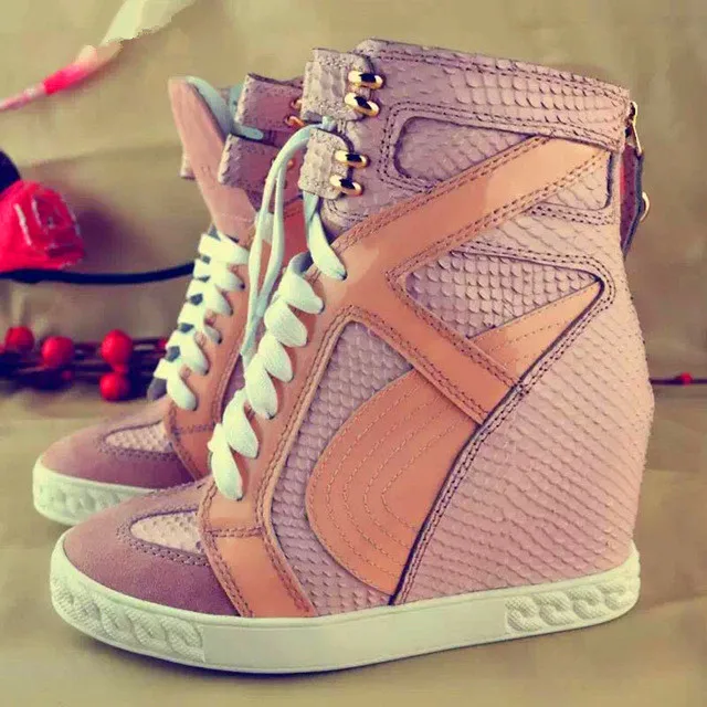 White Autumn Winter Shoes Height Increasing Fashion Casual Platform Shoes Breathable Lace Up Hidden Wedges Sneakers For Women