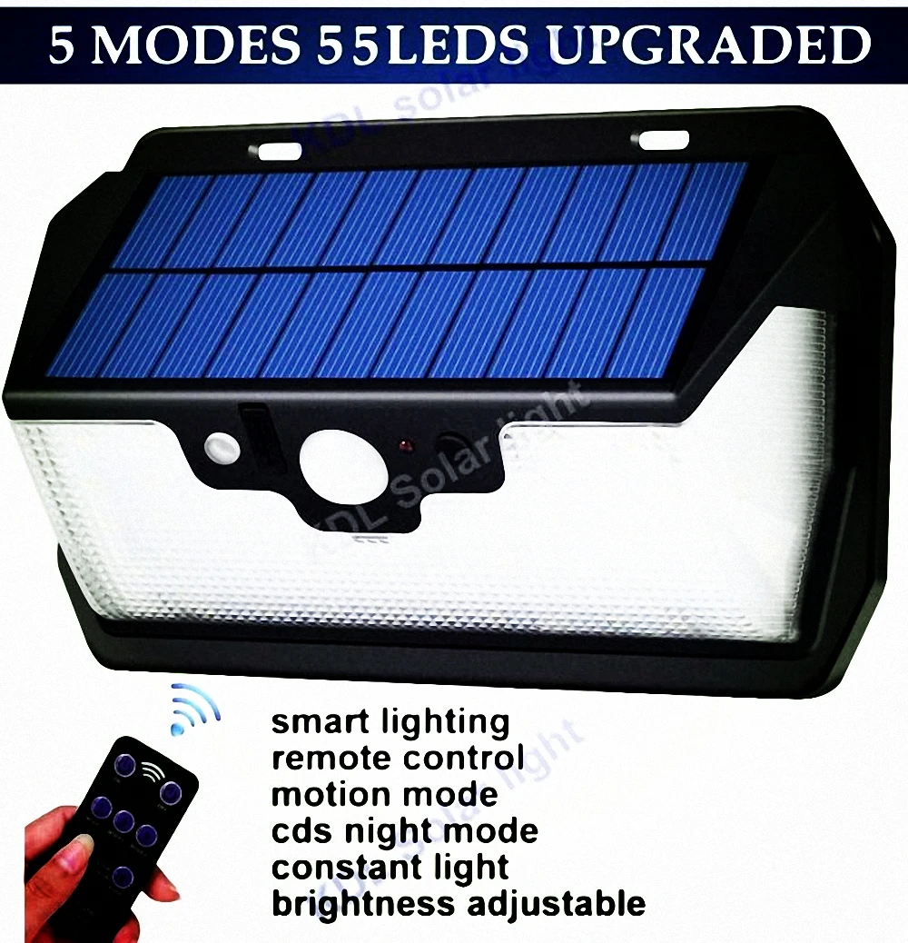 55 LED 900lm Solar Light remote control radar smart  3 side lighting 20 0 LEDs  Panel L IP  camp  street wall lamp yard c