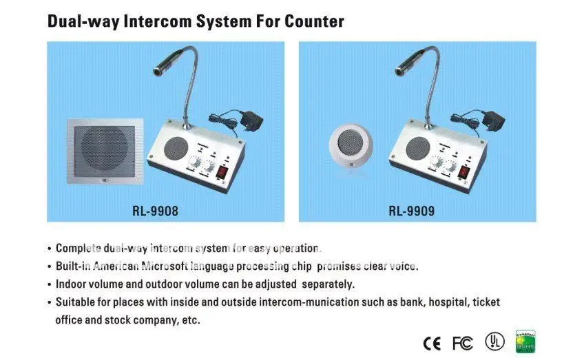 1PIiece 110V / 220V Dual-way Intercom System English Version Window Intercom Kit For Counter