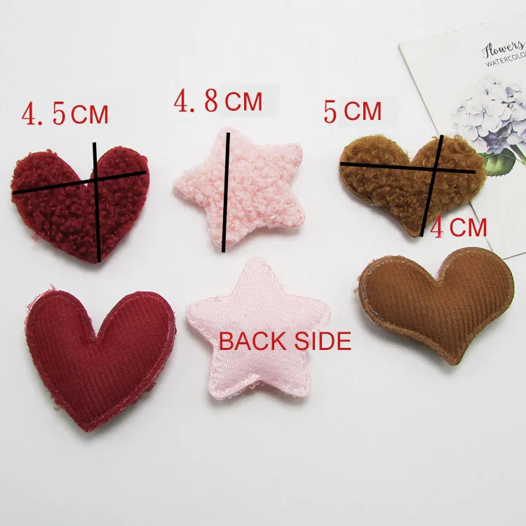 40pcs/lot 4.5cm Plush velvet Heart Padded Appliques DIY handmade Children Hair Accessories and Clothes Sewing