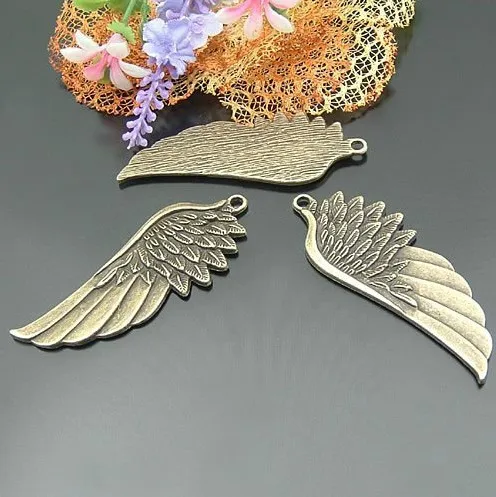 

50pcs solid bronze large angel wing, angel wing, bronze angel wing zinc alloy pendant, charm, drops for diy 58X22mm lead free