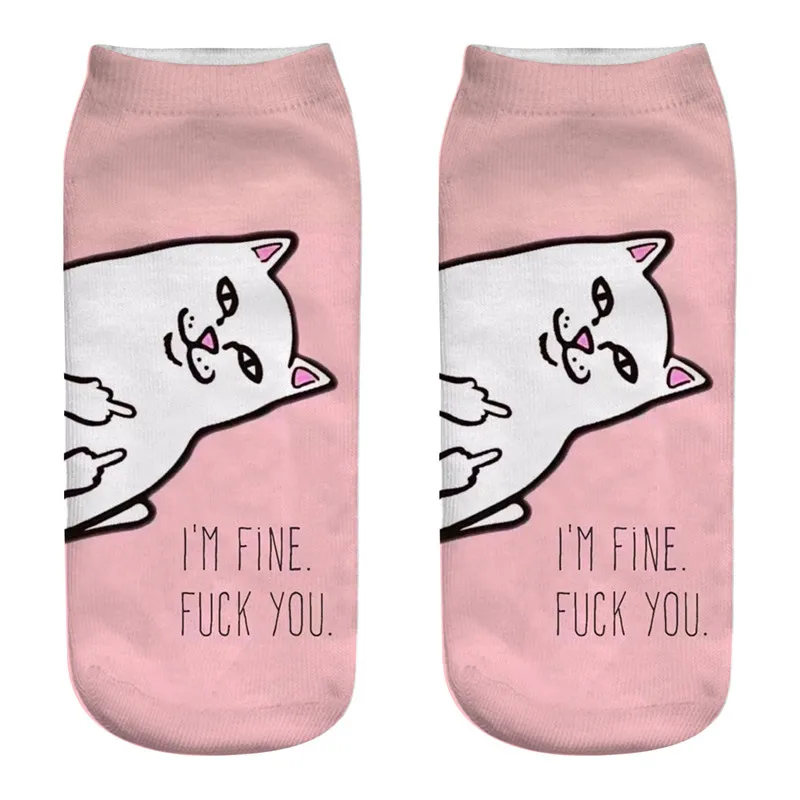 2024 New Cartoon Cat Socks 3D Print Art Funny Socks Women Cute Low Cut Ankle Socks Calcetines Mujer Fashion Female Short Sock