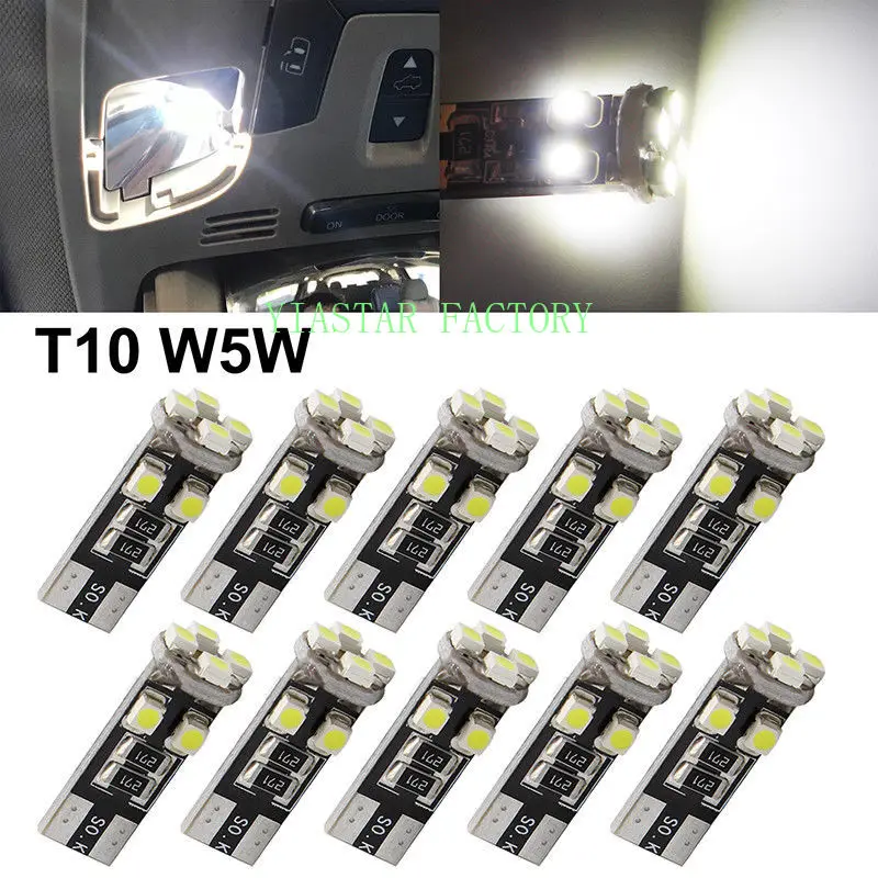 

Yiastar 100pcs/Lot canbus T10 8SMD 3528 1210 LED Canbus No OBC Error 194 168 W5W T10 led canbus Interior bulb White