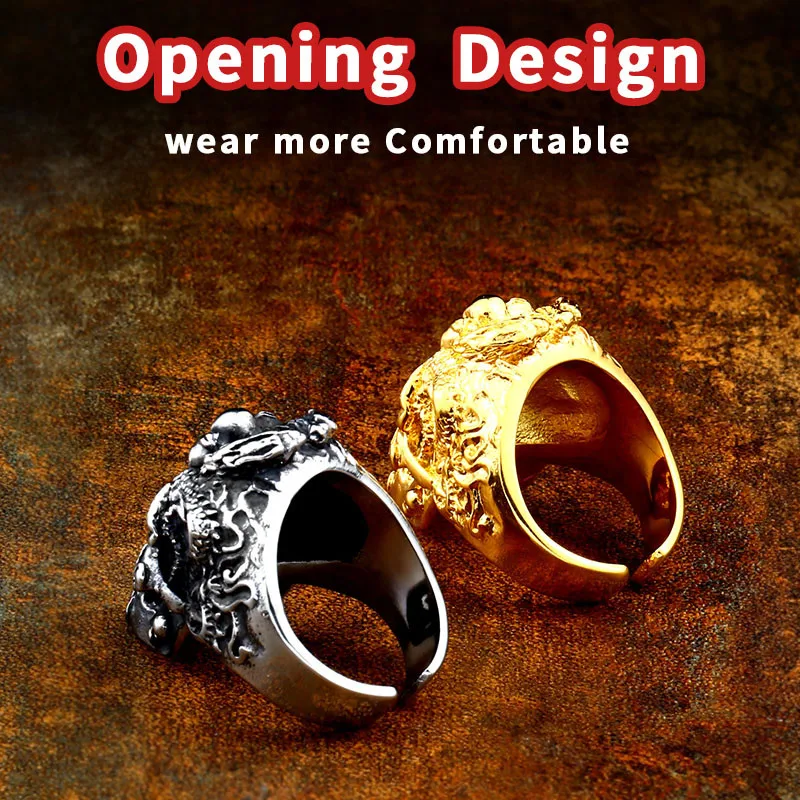 Beier 316L Stainless Steel three cool skull soul  Adjustable Dragon Rock Many Skeletons Gothic Hallowee men Ring Jewelry  LR526