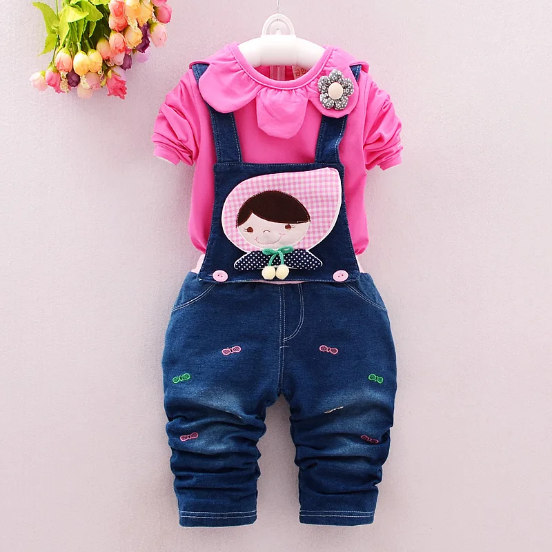 

New 2019 Spring baby girls clothing sets 0-2 years fashion infant cotton long sleeve T-shirt +pant 2pcs overalls suits